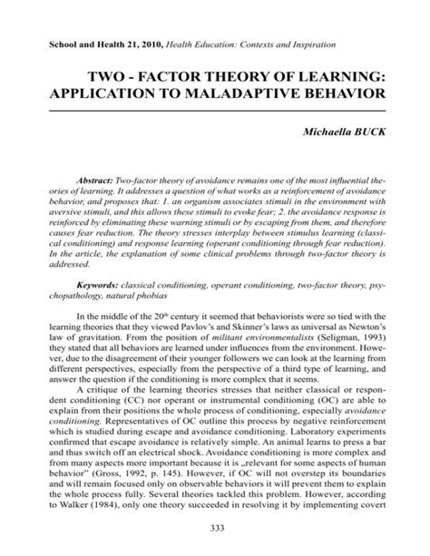 TWO - FACTOR THEORY OF LEARNING: APPLICATION TO