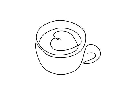 One line drawing of coffee. Cup with heart cappuccino latte art, symbol of love and relaxation ...