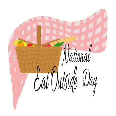 National Eat Outside Day, picnic basket and bright tablecloth for poster or banner 10820313 ...