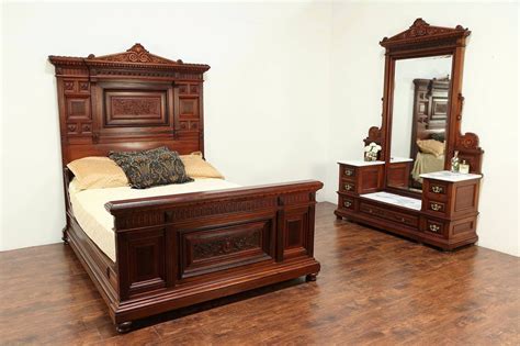 Victorian Antique Mahogany Near Queen Size 2 Pc Marble Top Bedroom Set #29244 - Harp Gallery ...