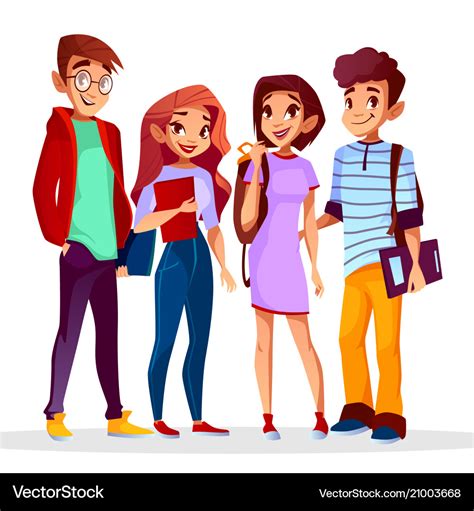 Cartoon cheerful college students set Royalty Free Vector