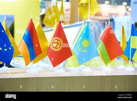 Flags of the countries of the Eurasian region at the business ...