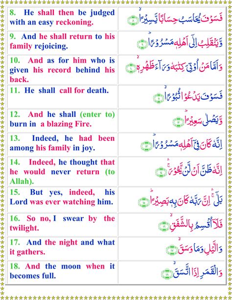 Read Surah Al Inshiqaq With English Translation - Quran o Sunnat