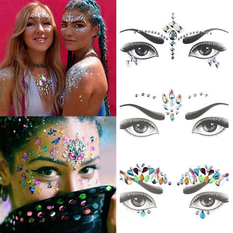 1 Sheet Handpicked Bohemia 3D Rhinestone Crystal Face Stickers Resin Drill Eye Jewel Forehead ...