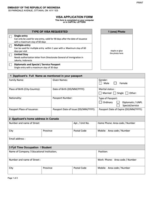 Fillable Visa Application Form - Embassy Of The Republic Of Indonesia ...