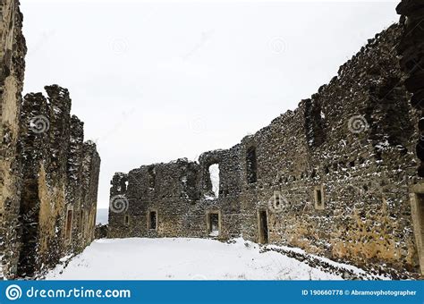 Mukachevo Castle in Sunny Weather on a Hill. Notes on Architecture. Remains of a Fortress in ...