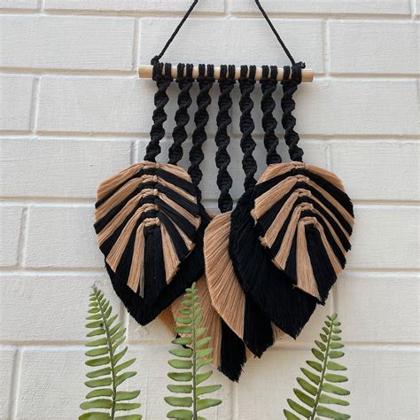 Gorgeous Macrame Wall Decor | Black & Brown Leaf Design Wall Hanging ...