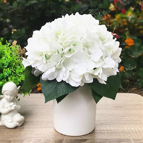 Enova Home Silk Hydrangea Flower Arrangement in White Ceramic Vase - Walmart.com - Walmart.com