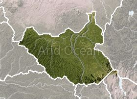 South Sudan, shaded relief map.