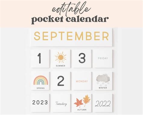 Pocket Calendar Inserts Classroom Decor Editable Months Days - Etsy