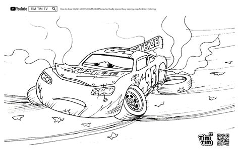 TIM TIM TV: Coloring Page - Lightning McQueen Crashed Badly Injured