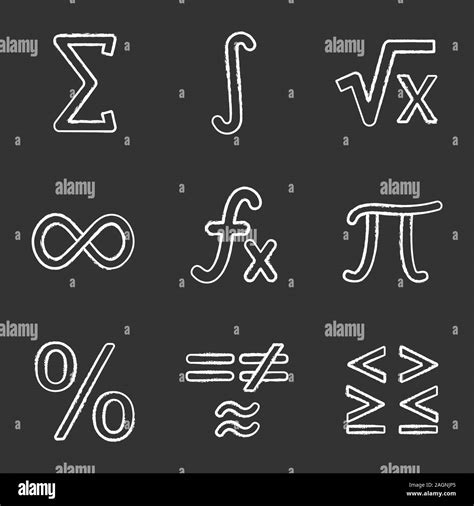 Mathematics chalk icons set. Math symbols. Algebra. Isolated vector chalkboard illustrations ...