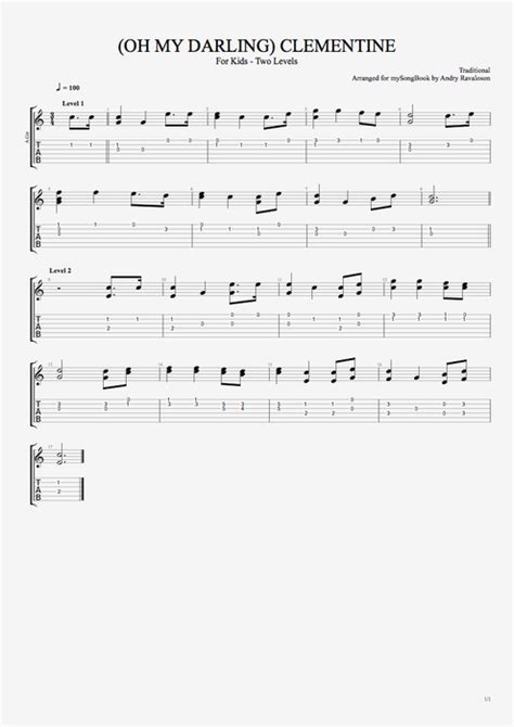 (Oh My Darling) Clementine by Traditional - Easy Solo Guitar Guitar Pro Tab | mySongBook.com