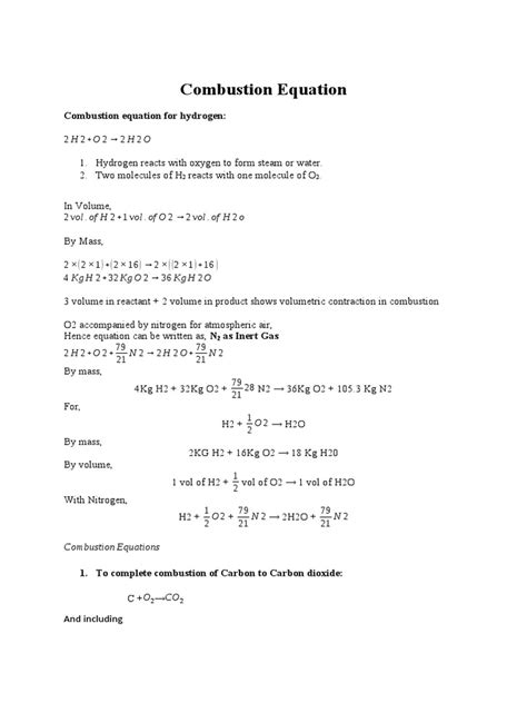 Combustion Equation For Hydrogen | PDF | Chemical Industry | Fuels