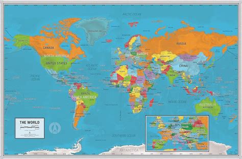 Laminated WORLD MAP POLITICAL Map Learning Kids Educational, 45% OFF