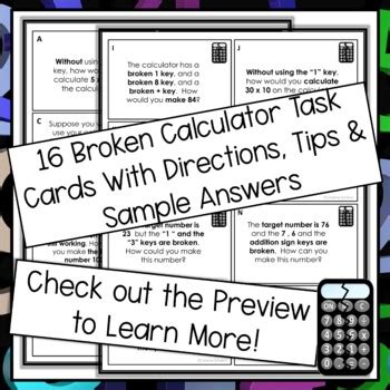 Broken Calculator Task Cards and Activities Print and Digital TpT Easel