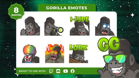 Gorilla Emotes 8-Pack - GamingVisuals