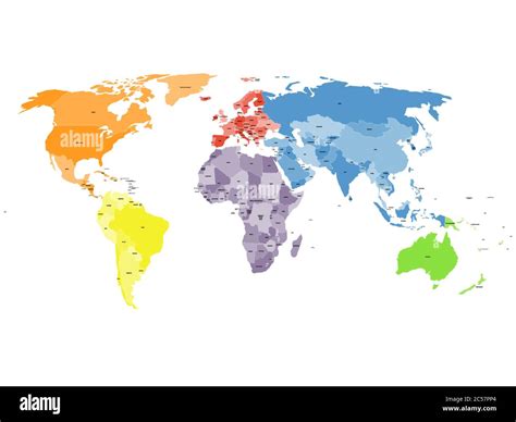 Colored political world map with names of sovereign countries and ...