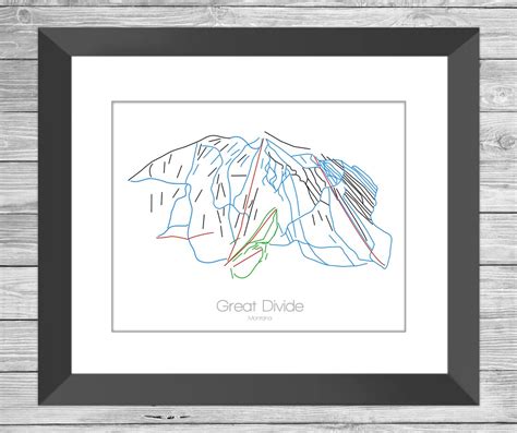 Great Divide Montana Mt Ski Snowboard Trail Map Art Print, Poster, Picture Frame, Gift, Present ...