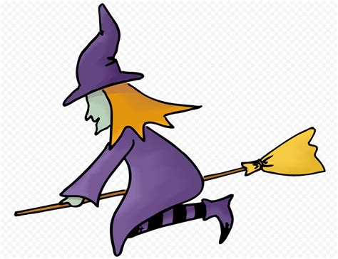 HD Cartoon Halloween Witch Flying On A Broom Clipart PNG | Citypng