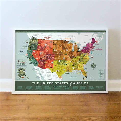 Educational Children's US Map, Fun Illustrated Map, US National Parks, Learning United States ...