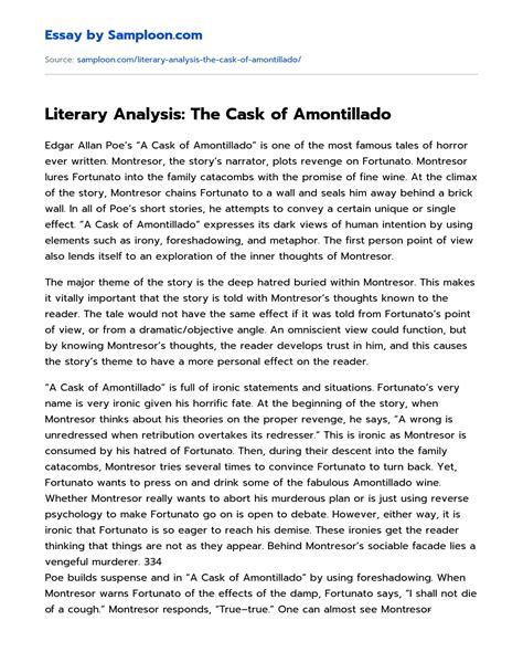 ≫ Literary Analysis: The Cask of Amontillado Free Essay Sample on Samploon.com