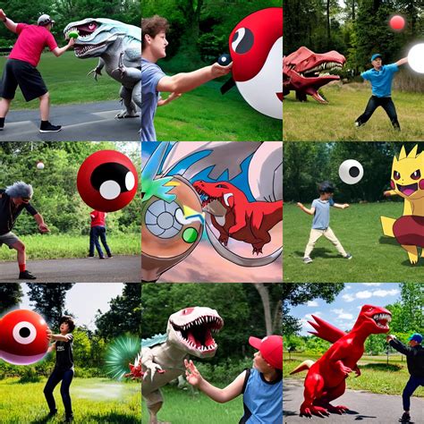 A Pokémon trainer throwing a pokeball at a T-Rex | Stable Diffusion ...