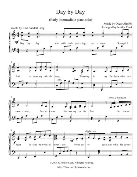 Day by Day (arr. Arranged by Jenifer Cook) by Oscar Ahnfelt Sheet Music for Piano Solo at Sheet ...