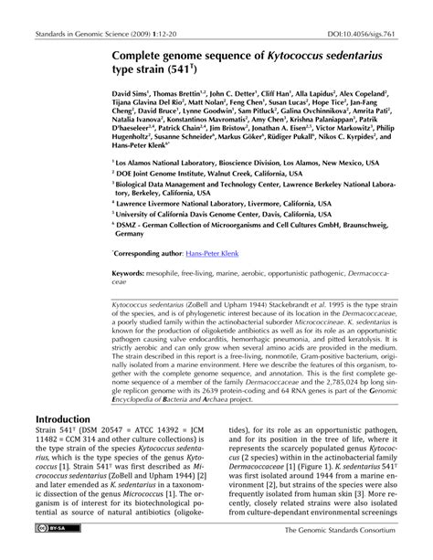 (PDF) Complete genome sequence of Kytococcus sedentarius type strain (541T)