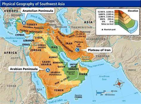 Physical Map Of Southwest Asia Mountains