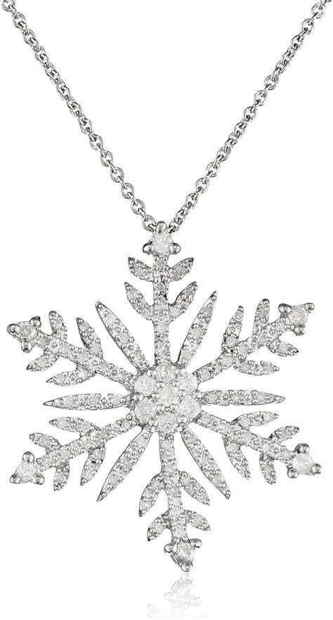 Amazon.com: Amazon Collection Sterling Silver Diamond Snowflake Pendant Necklace (1/2 Cttw, I-J ...