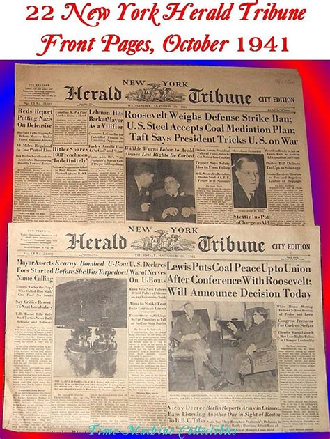 WWII Era New York Herald Tribune Front Pages, October 1941 | New york herald tribune, Tribune ...