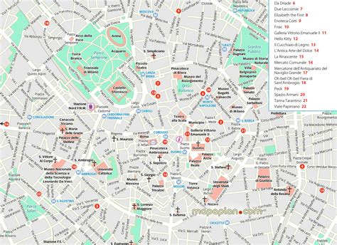 Milan top tourist attractions map - Milan downtown shopping ...