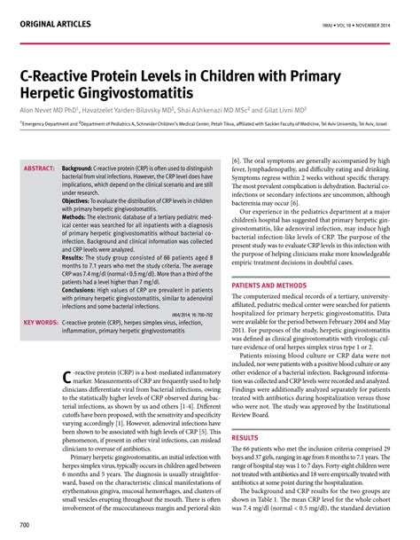 (PDF) C-Reactive Protein Levels in Children with Primary Herpetic Gingivostomatitis