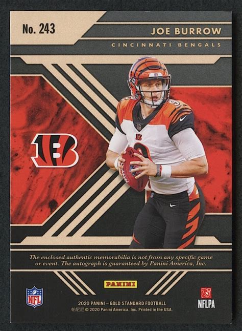 Joe Burrow 2020 Panini Gold Standard Rookie Jersey Autographs Prime ...