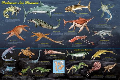 Prehistoric Sea Monsters Poster Mosasaurus Megalodon | Etsy