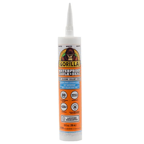 Gorilla Waterproof Caulk & Seal 100% Silicone Sealant, 10oz Cartridge ...