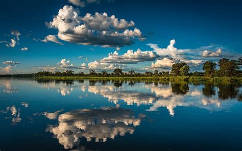 The Okavango River, Reflection, Namibia, Africa, Clouds HD wallpaper ...