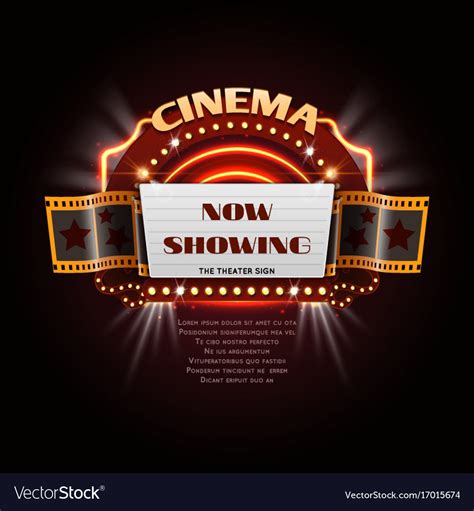 Vintage cinema sign glowing movie signboard with Vector Image