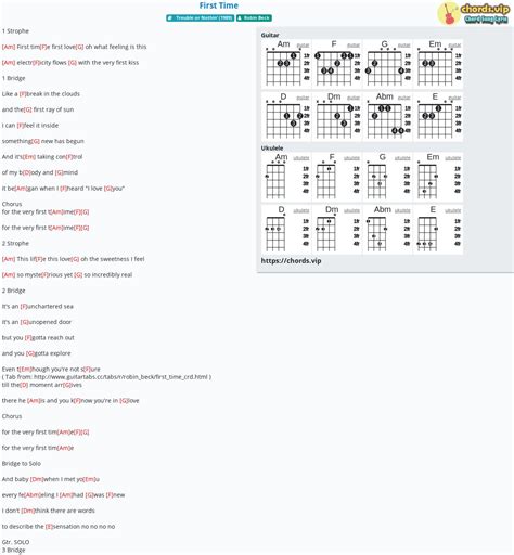 Chord: First Time - tab, song lyric, sheet, guitar, ukulele | chords.vip