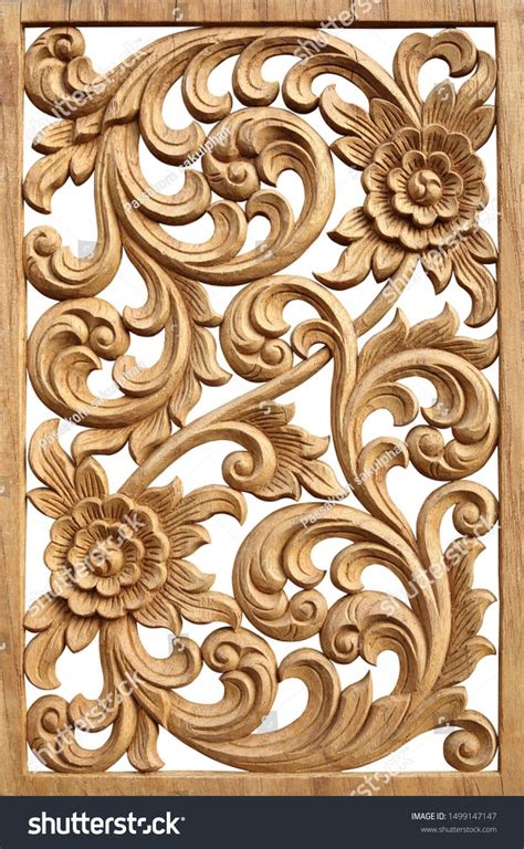 Pattern Flower Carved On Wood Frame Stock Photo (Edit Now) 1499147147 | Wood carving designs ...