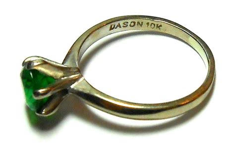 Signed Dason 10k White Gold Emerald Glass Birthstone Ring size 8 SOLD ...