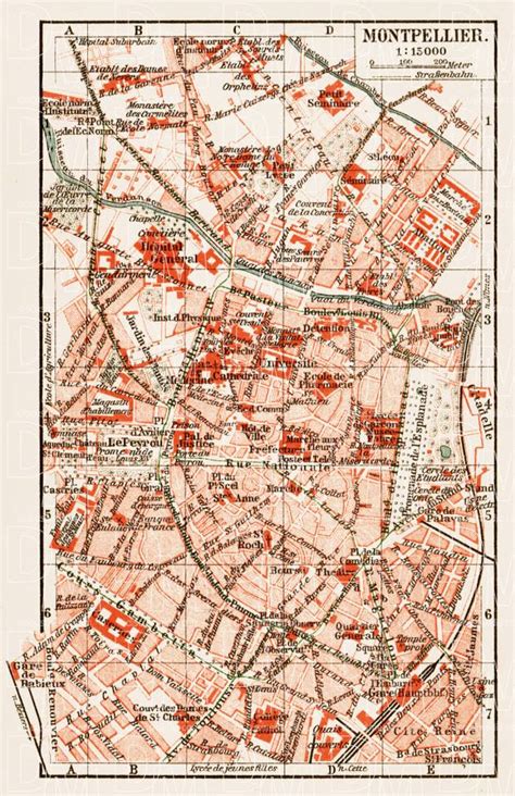 Old map of Montpellier in 1913. Buy vintage map replica poster print or download picture