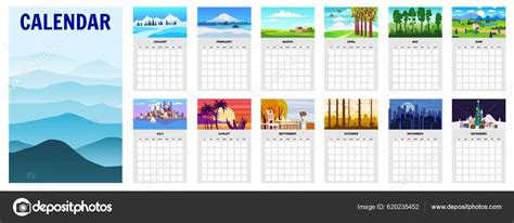 Template Calendar Landscape Natural Backgrounds Planners Four Seasons Winter Wonderland Stock ...