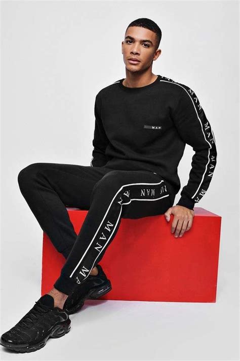 boohoo MAN Sport Sweater Tracksuit With Taping Winter Activewear, Mens Activewear, Boys Clothes ...