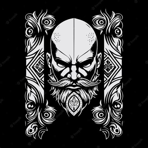 Premium Vector | Man head viking with beard logo black and white hand ...