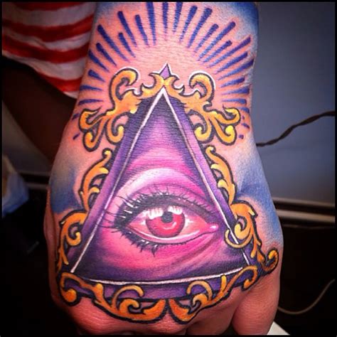 Attractive 3D Illuminati Eye Tattoo On Left Hand
