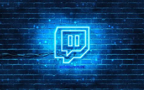 Download wallpapers Twitch blue logo, 4k, blue brickwall, Twitch logo ...