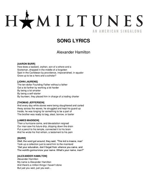 Hamilton Musical Songs Lyrics Clearance | juliannakunstler.com