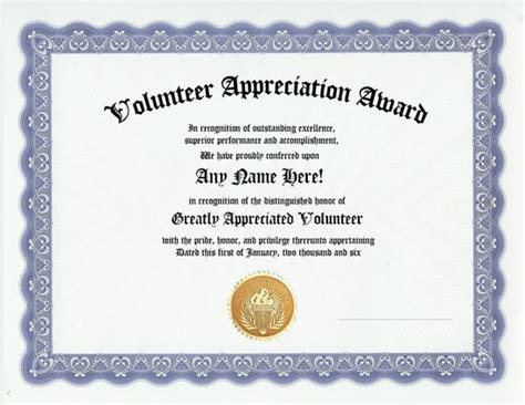 Certificate Of Appreciation Volunteer